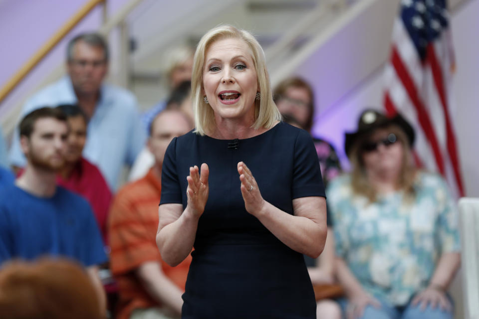 Democratic presidential candidate Sen. Kirsten Gillibrand speaks during a FOX News town hall, Sunday, June 2, 2019, in Dubuque, Iowa. (AP Photo/Charlie Neibergall)