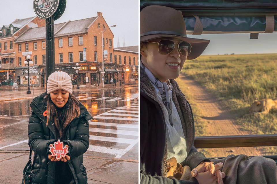 Left: Anna Kim in Ottawa; Right, Anna Kim on Safari