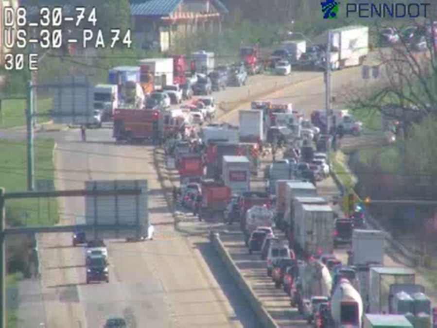 Emergency crews responded to the scene of a multi-vehicle crash on Route 30 in West Manchester Township, York County on Tuesday morning April 16, 2024. (Courtesy 511PA)