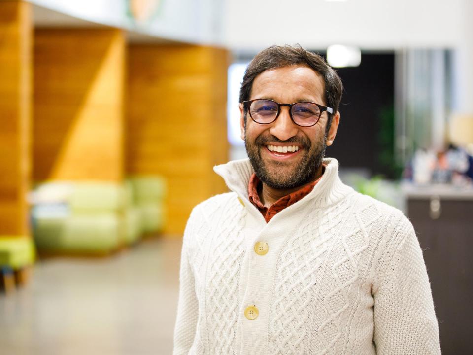 Sheel Mohnot, a cofounder at Better Tomorrow Ventures, poses for a photo in an office.