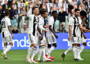 Soccer Football - Serie A - Juventus v Fiorentina - Allianz Stadium, Turin, Italy - April 20, 2019 Juventus' Cristiano Ronaldo celebrates after Fiorentina's Germsan Pezzella scores an own goal and Juventus' second REUTERS/Massimo Pinca