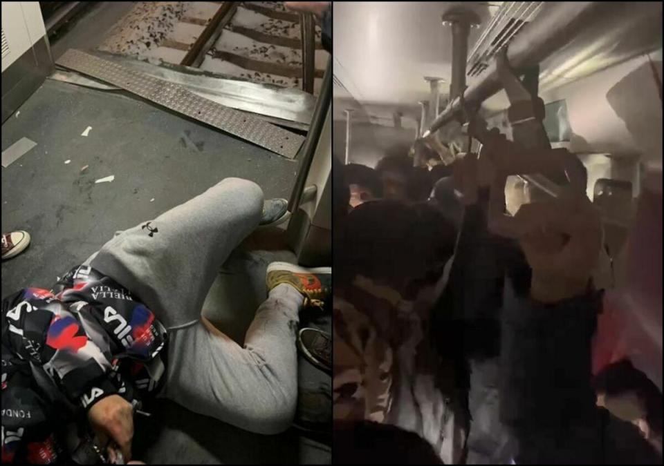 北京地鐵昌平線14日晚間發生列車脫節的驚悚意外，造成515人送醫，其中有102人骨折。   圖：翻攝微博