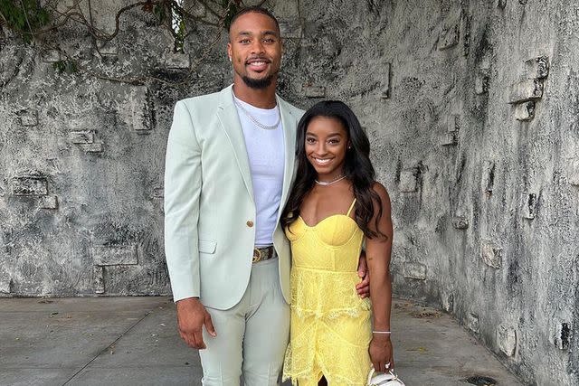 <p> Simone Biles/Instagram</p> Simone Biles and Jonathan Owens in summer pastels