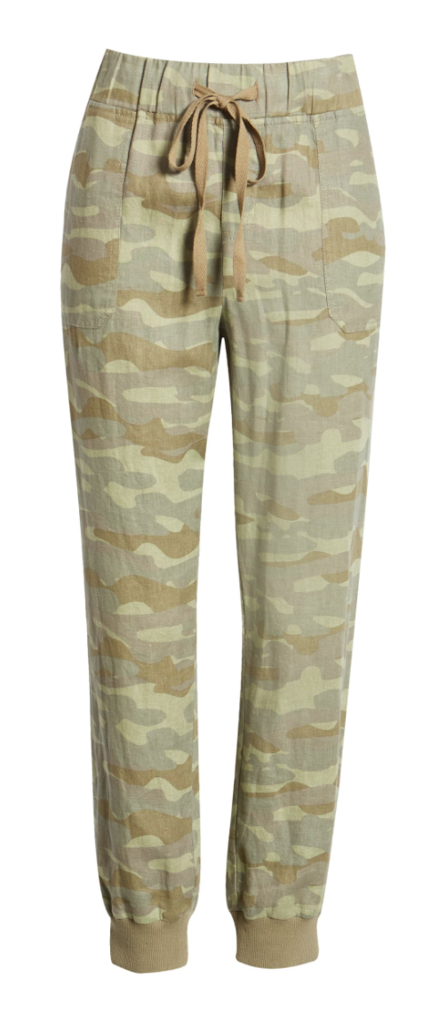 Caslon Linen Jogger Pants in Olive Faded Camo Print