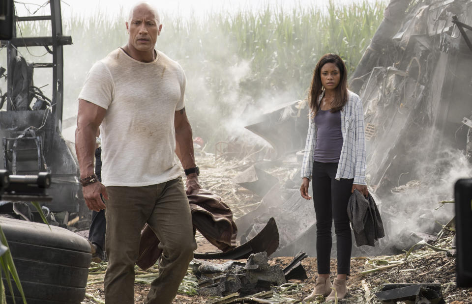 The Rock and Naomie Harris in Rampage (Credit: Warner Bros)