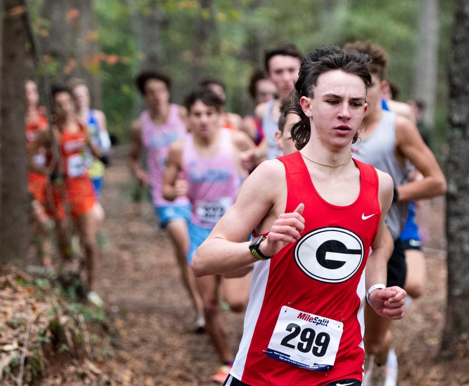Greenville's Knox Young runs during Ed Boehmke Greenville County Championships at Hillcrest High School, Saturday, October 30, 2021.