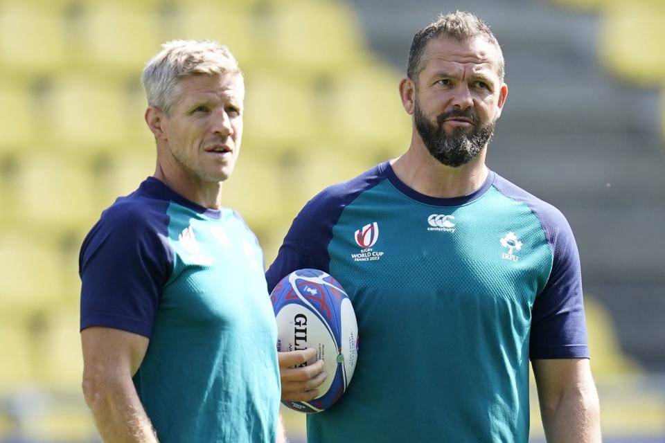 Ireland  head coach Andy Farrell, right, preparing to face South Africa in Paris (PA Wire)