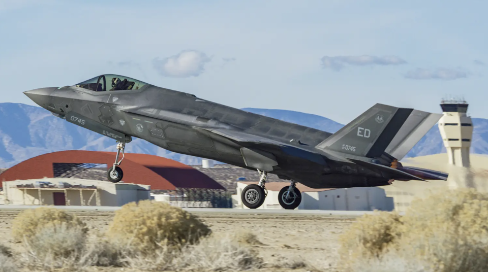 An F-35A from the Integrated Test Force takes off from Edwards Air Force Base for the first time in the new <a href="https://www.thedrive.com/the-war-zone/f-35-has-flown-with-its-new-computer-backbone-for-the-first-time" rel="nofollow noopener" target="_blank" data-ylk="slk:Technology Refresh 3;elm:context_link;itc:0;sec:content-canvas" class="link ">Technology Refresh 3</a>, or TR-3, configuration, in January this year. <em>U.S. Air Force/Edwards Air Force Base</em>