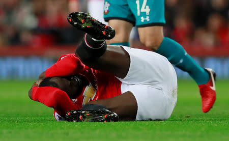 Soccer Football - Premier League - Manchester United vs Southampton - Old Trafford, Manchester, Britain - December 30, 2017 Manchester United's Romelu Lukaku after sustaining an injury Action Images via Reuters/Jason Cairnduff