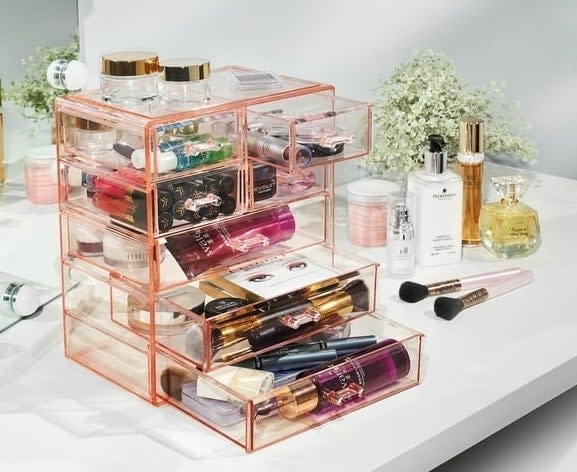 pink makeup and jewelry organizer