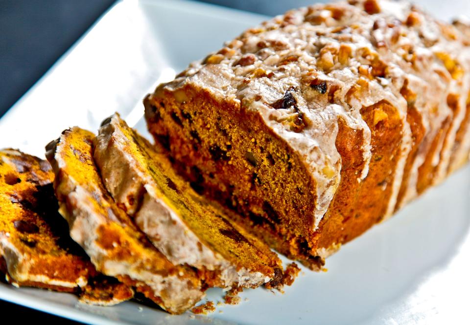 Nonny's Harvest Loaf combines chocolate chips, ginger, and walnuts with traditional pumpkin bread.