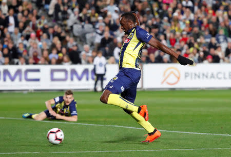 Soccer Football - Central Coast Mariners v Central Coast Select - Central Coast Stadium, Gosford, Australia - August 31, 2018 Central Coast Mariners' Usain Bolt in action REUTERS/David Gray