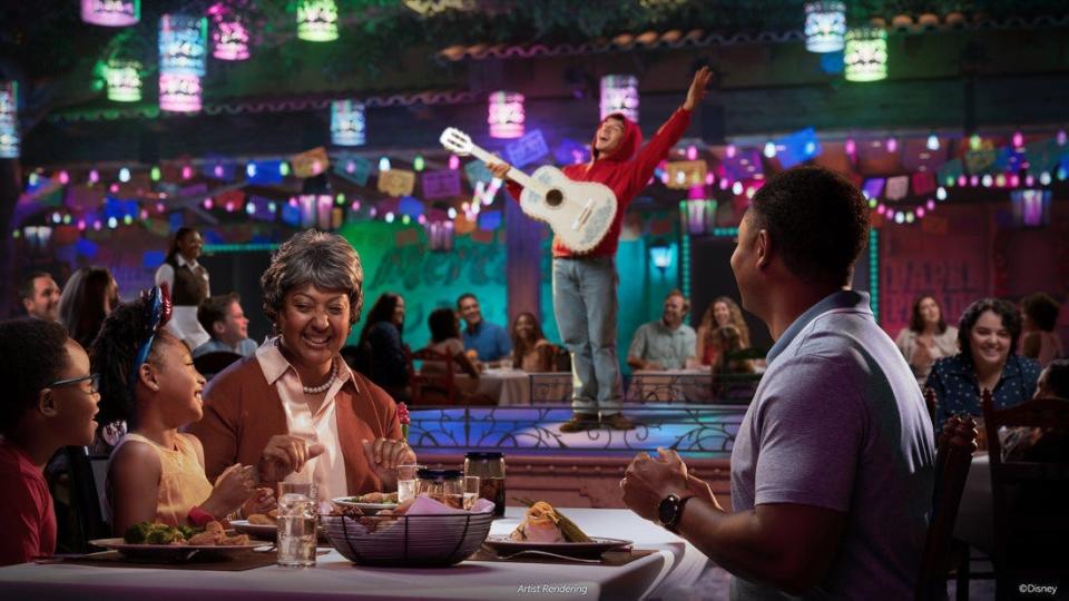 Onboard the Disney Treasure, Plaza de Coco, will offer the world’s first theatrical dining experience themed to the Disney and Pixarnfilm, “Coco.” The dinner menu offers u0022a modern twist on traditional Mexican fare,u0022 and there will be a lineup of live entertainment.