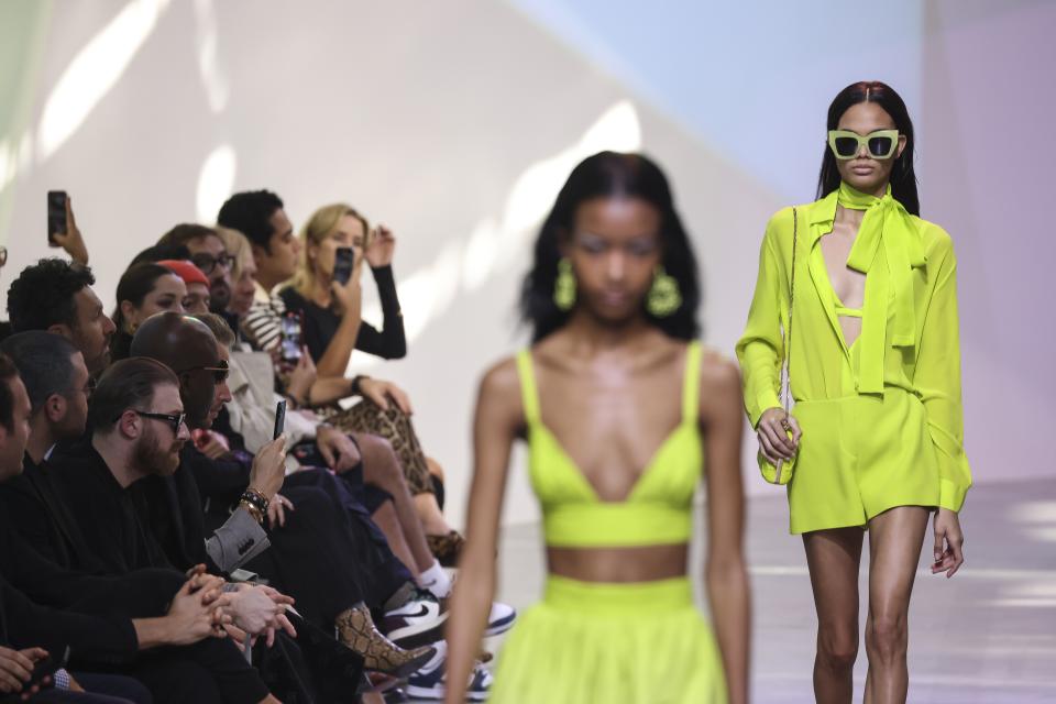 A model wears a creation for the Elie Saab ready-to-wear Spring/Summer 2023 fashion collection presented Saturday, Oct. 1, 2022 in Paris. (Photo by Vianney Le Caer/Invision/AP)