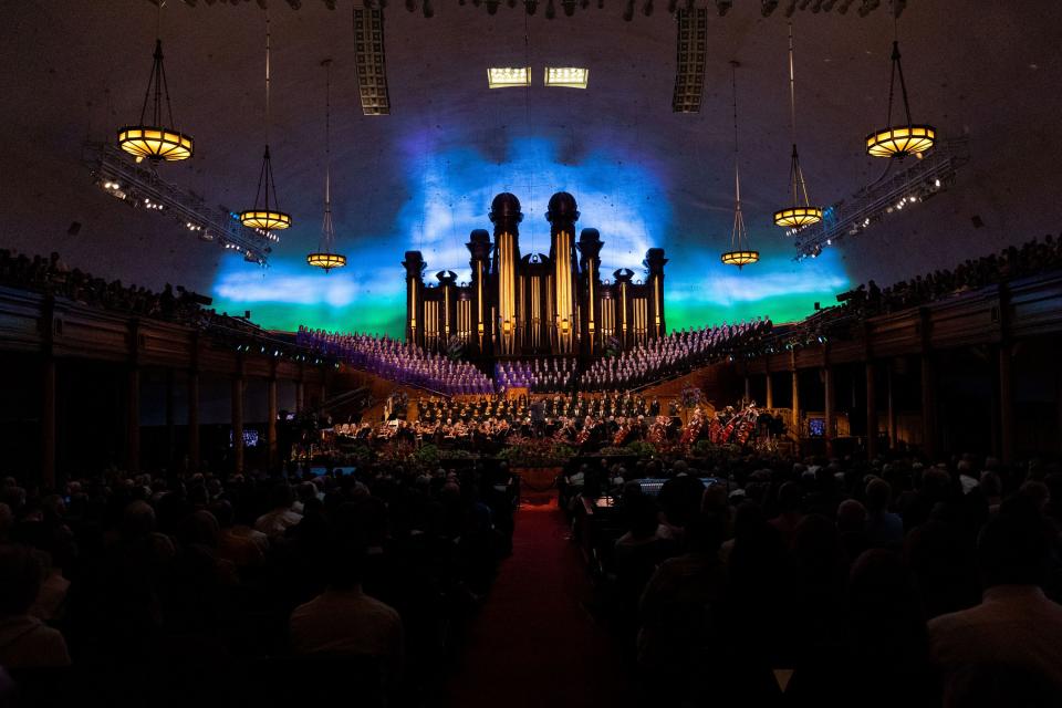 The Morehouse College Glee Club and the Spelman College Glee Club perform with The Tabernacle Choir at Temple Square at their weekly Sunday broadcast of “Music & the Spoken Word” at the Salt Lake Tabernacle in Salt Lake City on Sunday, Oct. 22, 2023. | Megan Nielsen, Deseret News