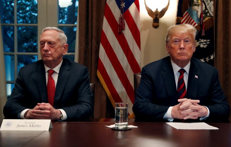 FILE PHOTO: U.S. President Donald Trump speaks to the news media while gathering for a briefing from his senior military leaders in the Cabinet Room at the White House in Washington, U.S.