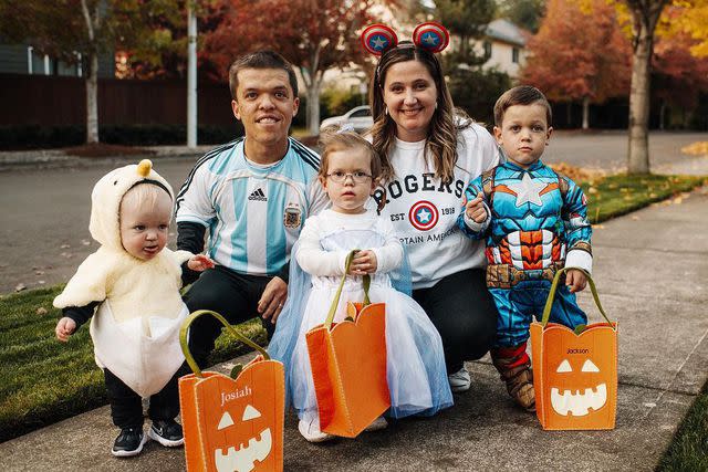 <p>Tori Roloff/Instagram</p> Tori and Zach Roloff with kids on Halloween