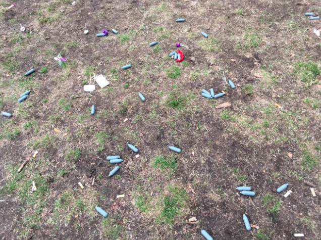 Laughing gas canisters on London Fields after a lockdown party (Hackney Council)