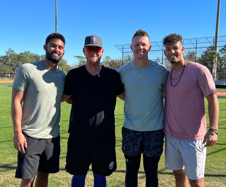 From left to right: Riley Greene, Jered Goodwin, Ryan Mountcastle and Vaughn Grissom after a workout at Hagerty High School in Oviedo, Florida.
