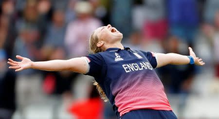 Cricket - Women's Cricket World Cup Final - England vs India - London, Britain - July 23, 2017 England's Anya Shrubsole celebrates bowling out India's Rajeshwari Gayakwad to win the World Cup Action Images via Reuters/John Sibley