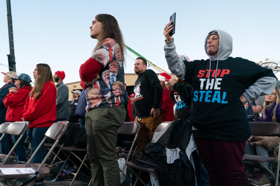 Attendees gather during a rally with President Trump in Valdosta, Georgia, U.S., on Saturday, Dec. 5, 2020. (Photographer: Elijah Nouvelage/Bloomberg via Getty Images)