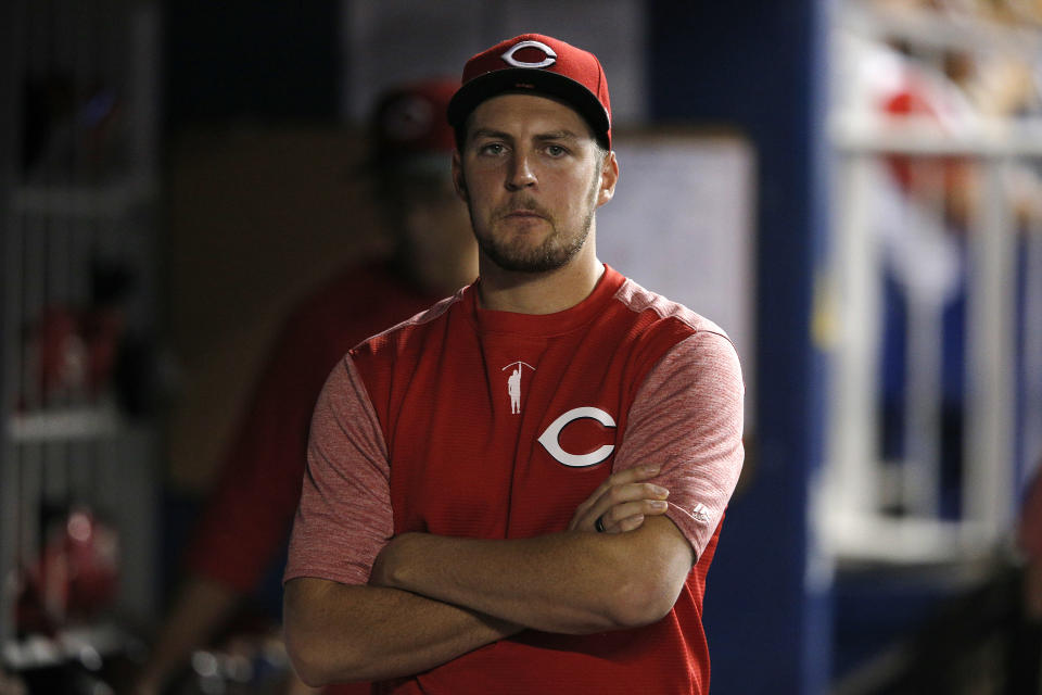 MIAMI, FLORIDA - AUGUST 28:  Trevor Bauer #27 of the Cincinnati Reds looks on against the Miami Marlins at Marlins Park on August 28, 2019 in Miami, Florida. (Photo by Michael Reaves/Getty Images)