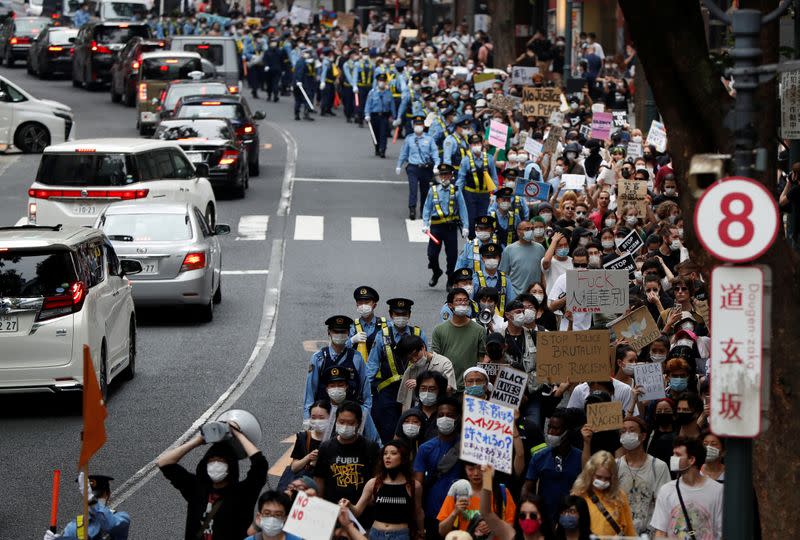 Protest march over the alleged police abuse of a Turkish man in echoes of a Black Lives Matter protest, following the death of George Floyd who died in police custody in Minneapolis, in Tokyo