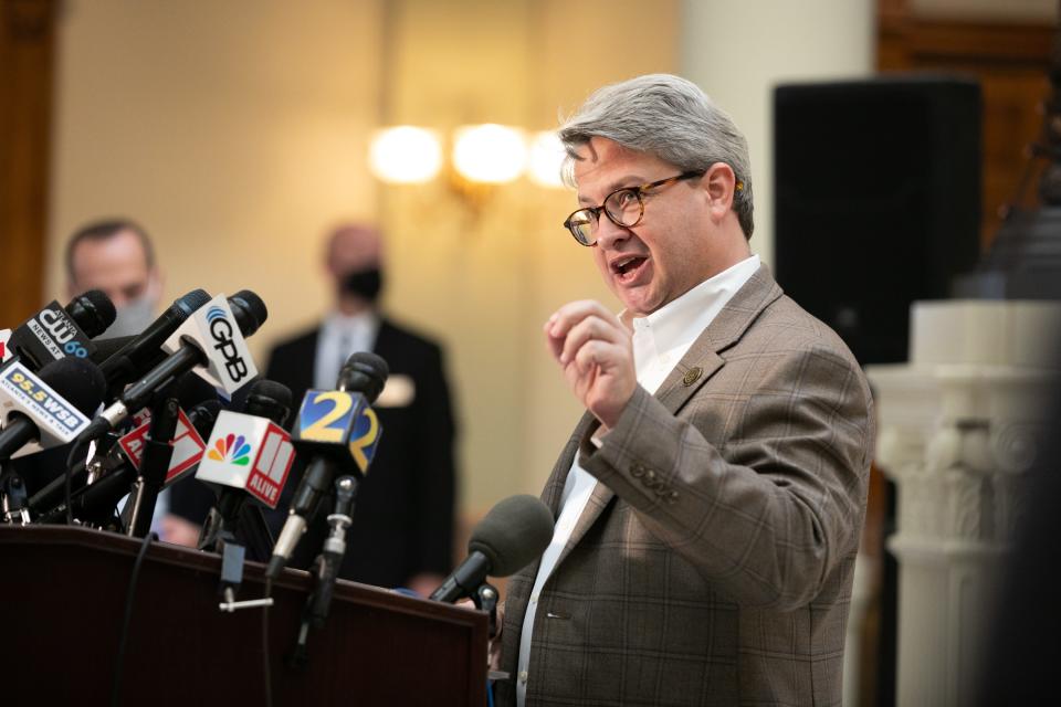 Gabriel Sterling speaks at a press conference Friday.