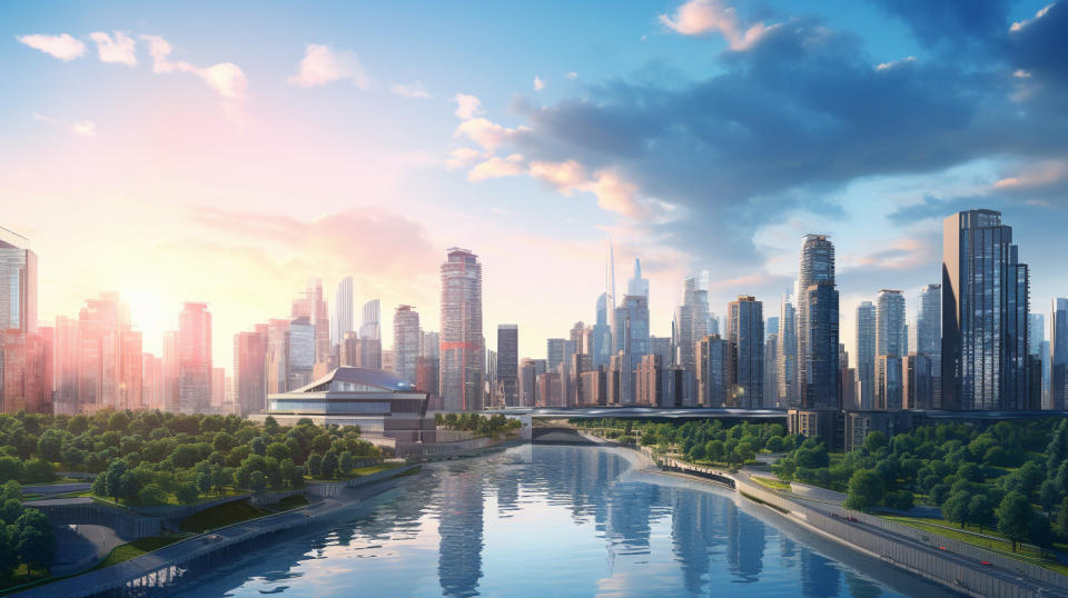 Aerial view of a modern city skyline, showcasing a diversified real estate portfolio.