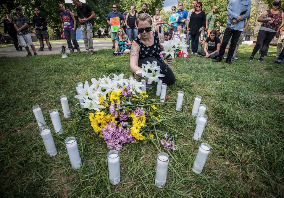 A vigil is held in Charlottesville's McGuffey Park for the victim killed by a car following the Unite the Right rally on Aug. 12, 2017. (Photo: Evelyn Hockstein / The Washington Post via Getty Images)