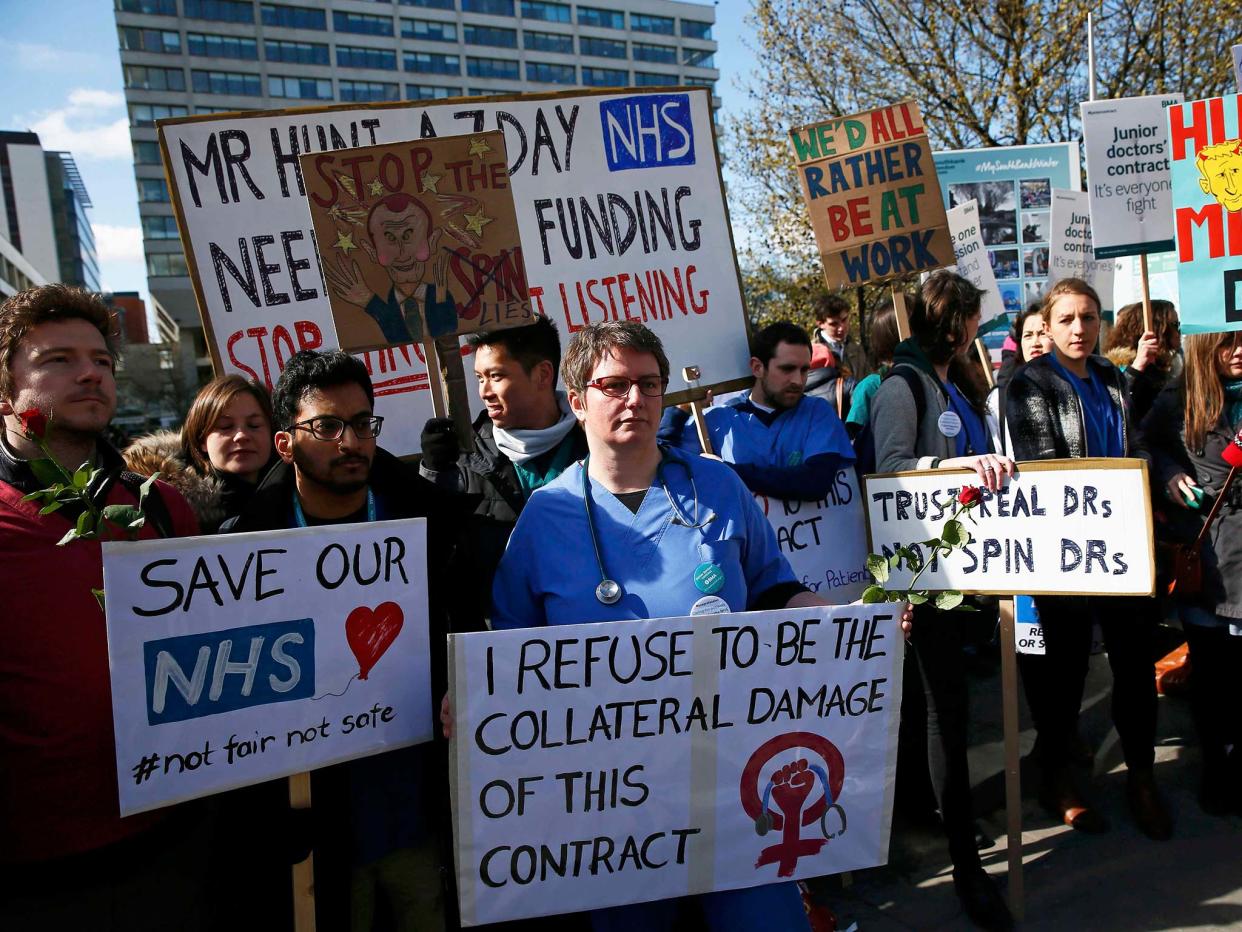 Doctors protesting in April 2016 during the dispute over planned contract changes  (Reuters)