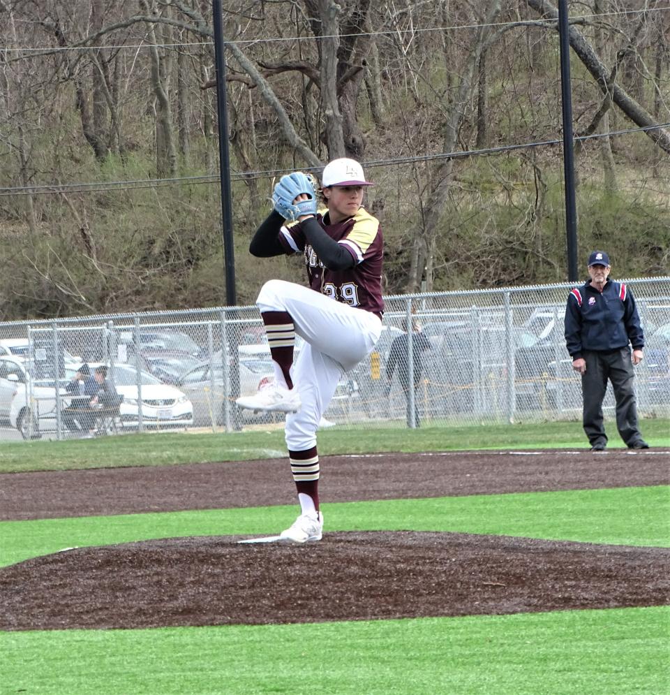 Licking Heights pitcher Elijah Hickman delivers a pitch in the second inning against Lancaster. He went two innings and didn't allow an earned run, but the Gales were able to pull out a 3-1 win.