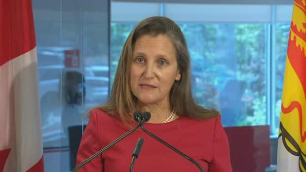 Deputy Prime Minister Chrystia Freeland on Friday said her government would introduce new measures to push the New Brunswick government to fund Clinic 554, an abortion clinic in Fredericton. (Mikael Mayer/Radio-Canada - image credit)