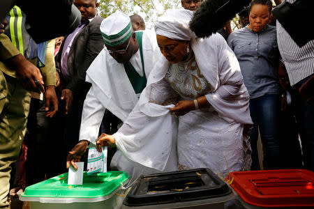 Main opposition presidential candidate Atiku Abubakar casts his vote at Ajiya's polling station in Yola, Adamawa State, Nigeria February 23, 2019. REUTERS/Nyancho NwaNri