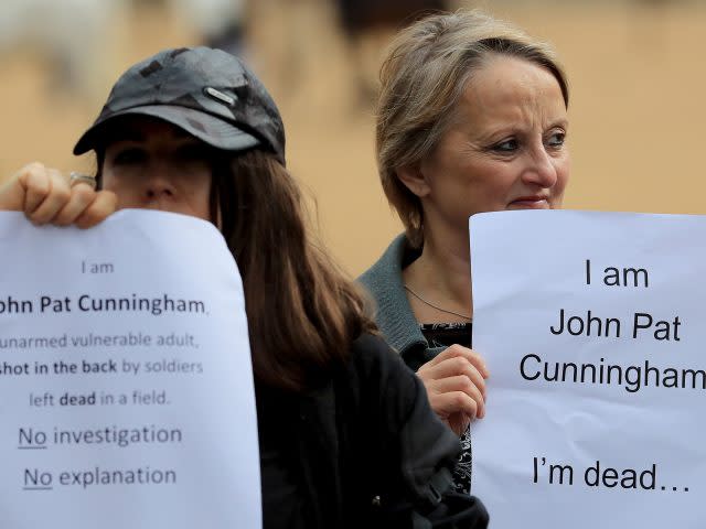 Supporters of John Pat Cunningham hold a counter protest