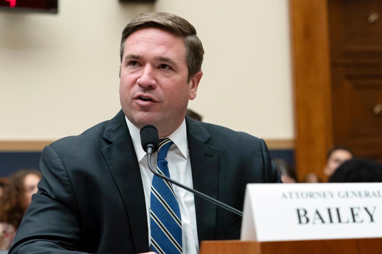 <span>Missouri’s attorney general, Andrew Bailey, testifies before a House judiciary committee hearing in Washington DC on 13 June 2024.</span><span>Photograph: José Luis Magaña/AP</span>