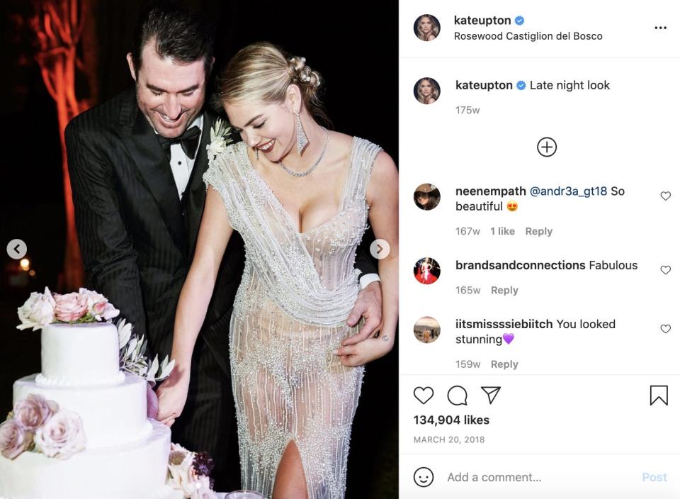 Kate Upton went for a sultry look for her wedding reception.