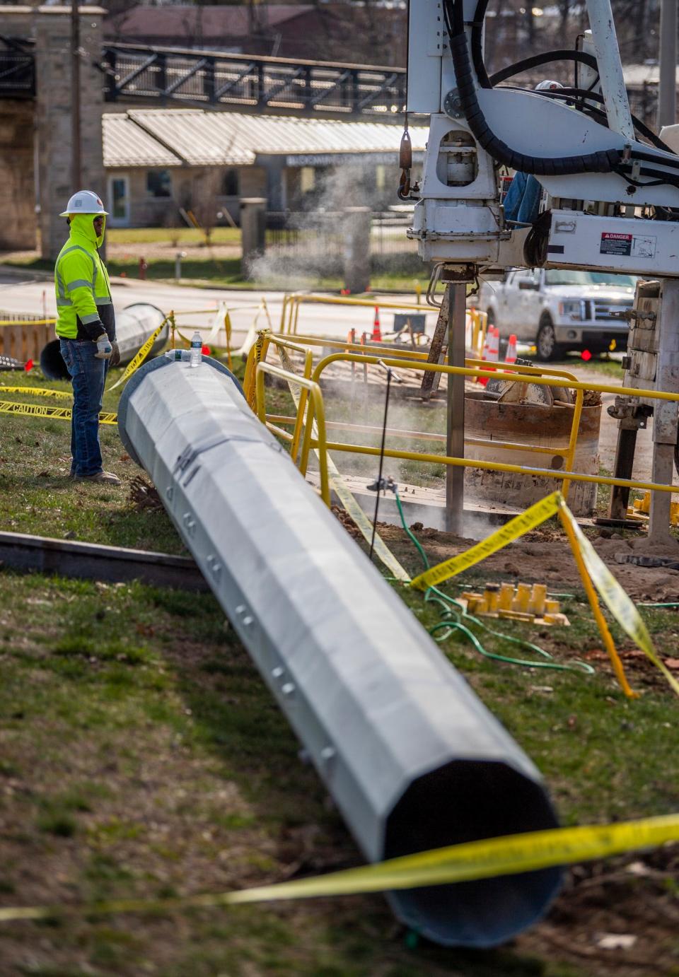 Larger electrical poles to be installed on Patterson Drive are part of Duke Energy's Bloomington Reliability Project. The project will improve capacity to accommodate growth in electrical demand.