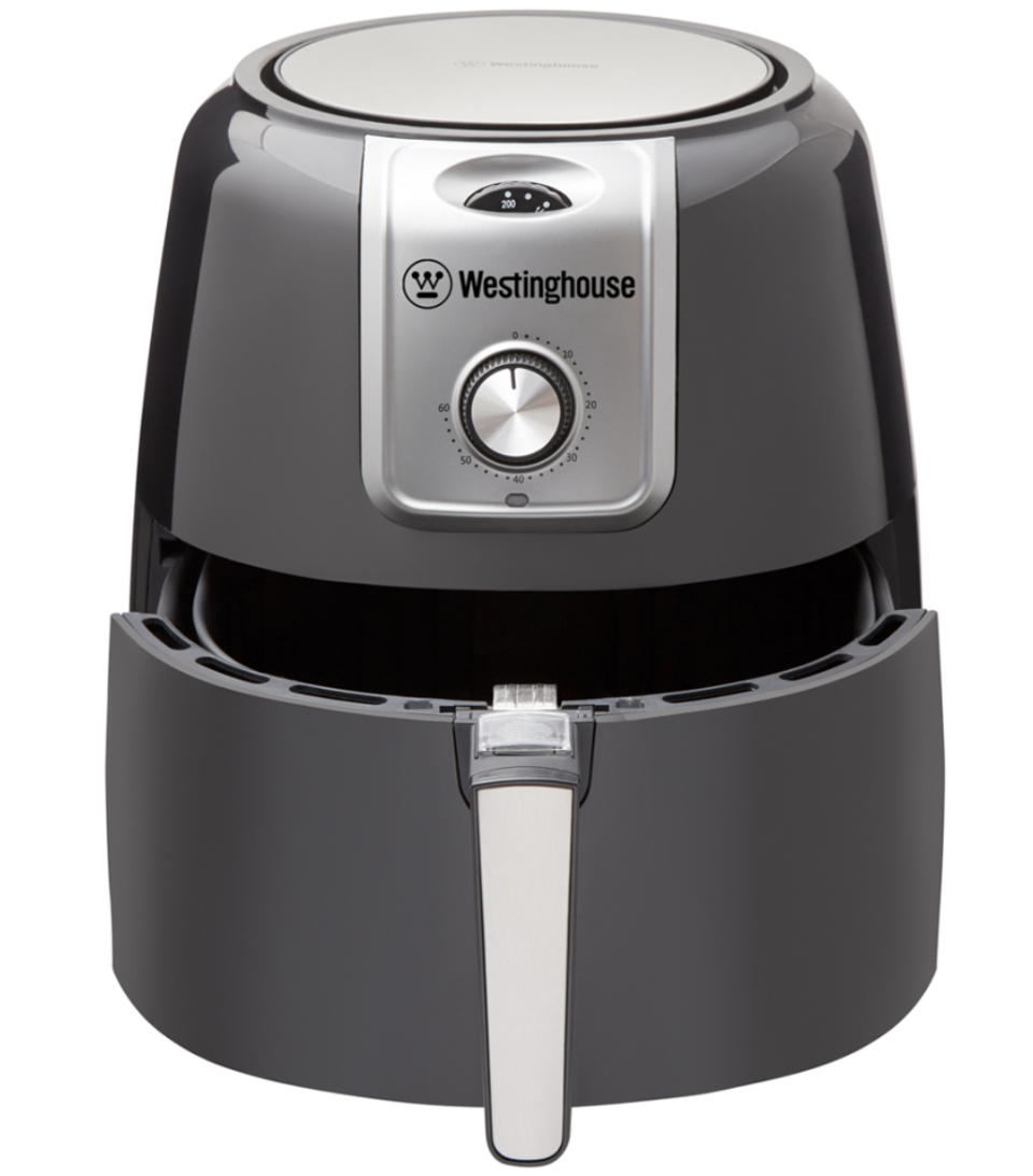 A grey and black, with silver trim, Westinghouse 7.2L Opti-Fry Air Fryer on a plain background