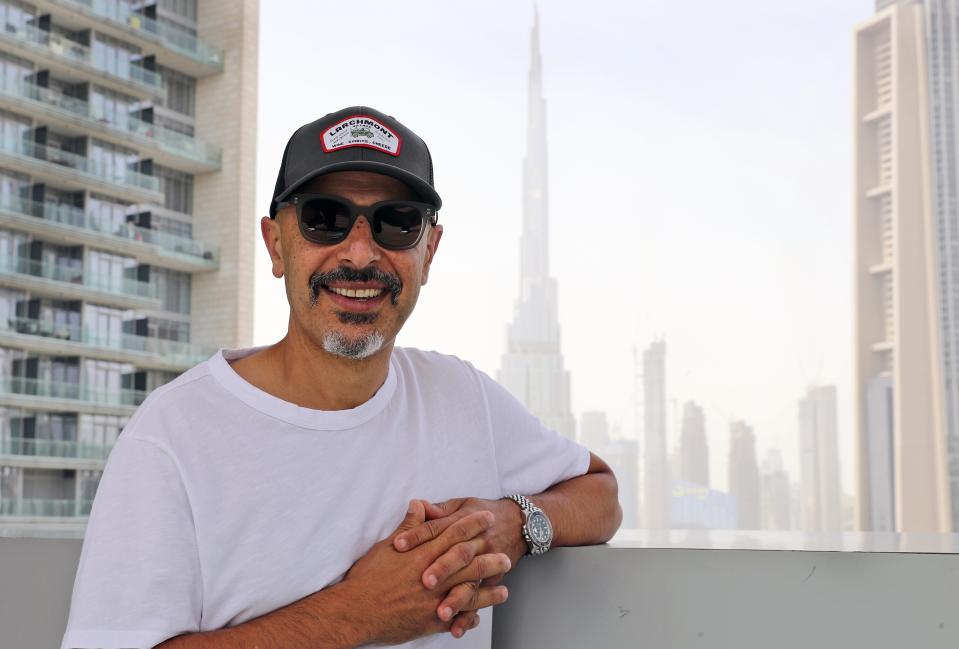 Stand-up comedian Maz Jobrani poses in Dubai, United Arab Emirates, Tuesday, May 25, 2021. For Iranian-American Maz Jobrani, a stand-up show in Dubai marked the first time he's been in front of a major live audience overseas since the start of the coronavirus pandemic and he feels it. (AP Photo/Kamran Jebreili)