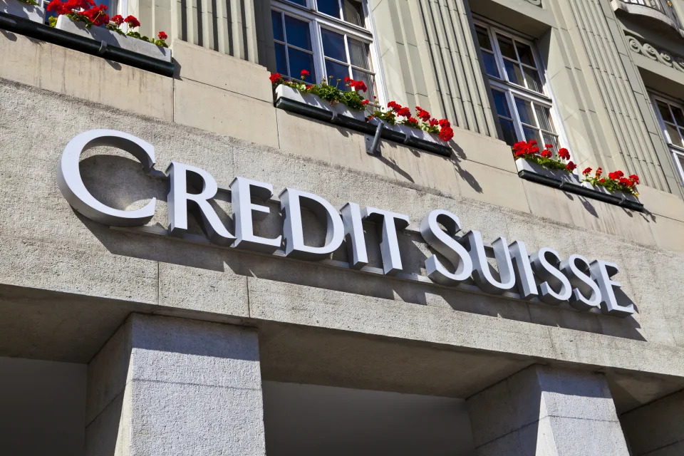 Bern, Switzerland - August 9, 2011: Credit Suisse Sign of Bundesplatz office in Bern, Switzerland. Credit Suisse is a leading global financial services company of private banking, investment banking and asset management.