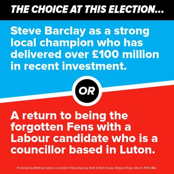 This advert by Steve Barclay apparently has no reference to the Conservatives