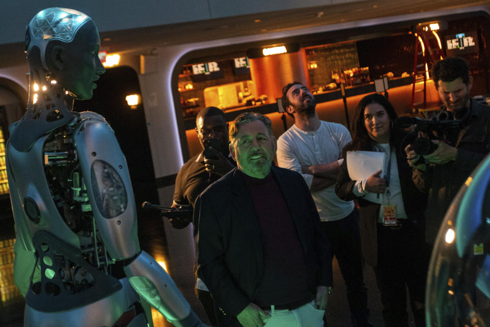 Madison Square Garden Executive Chairman James Dolan looks at a Sphere robot, Thursday, Sept. 28, 2023, in Las Vegas. (AP Photo/Ty O'Neil)