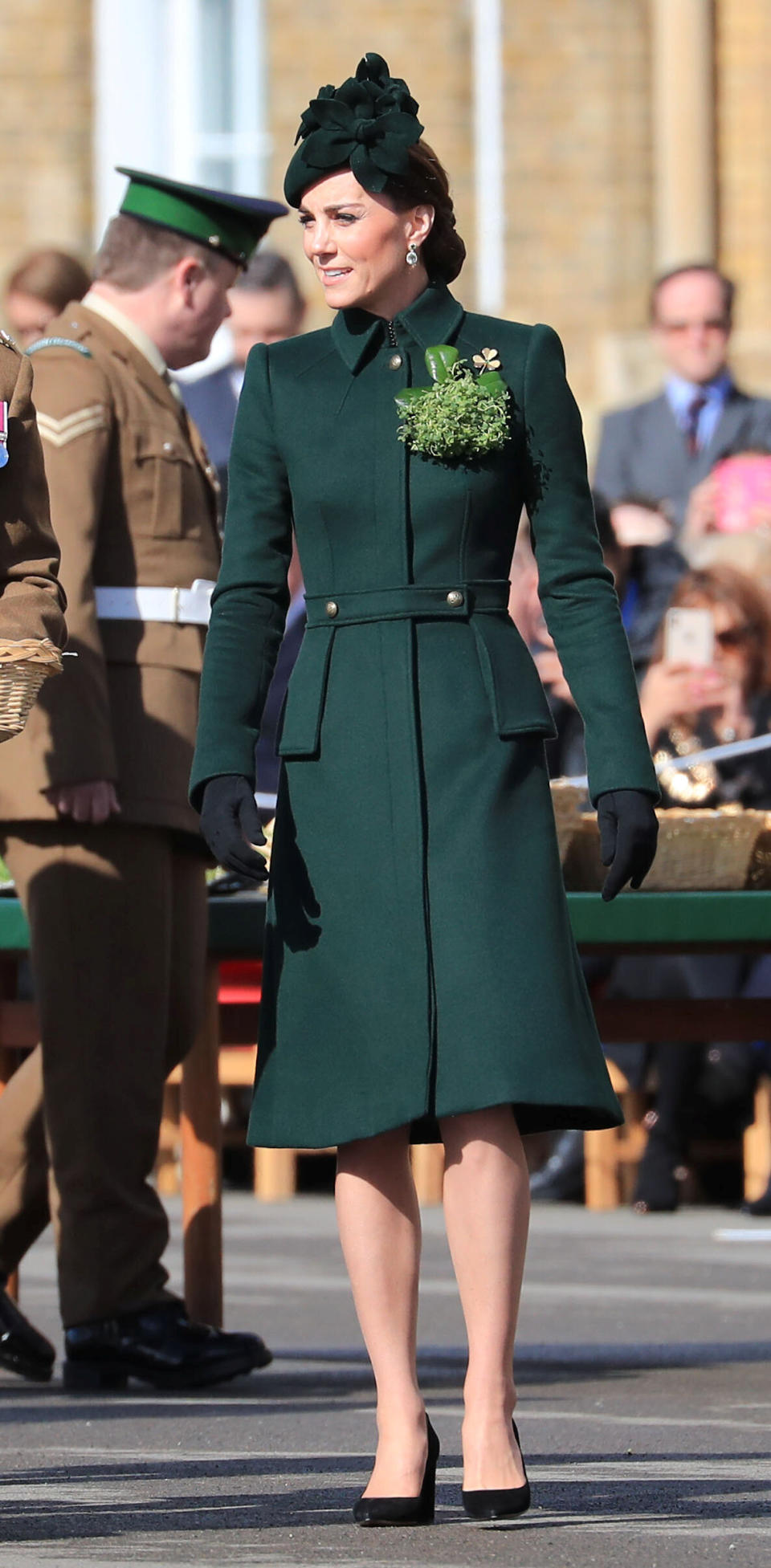 The duchess attends the St. Patrick's Day Parade at Cavalry Barracks in Hounslow, England, on March 17.