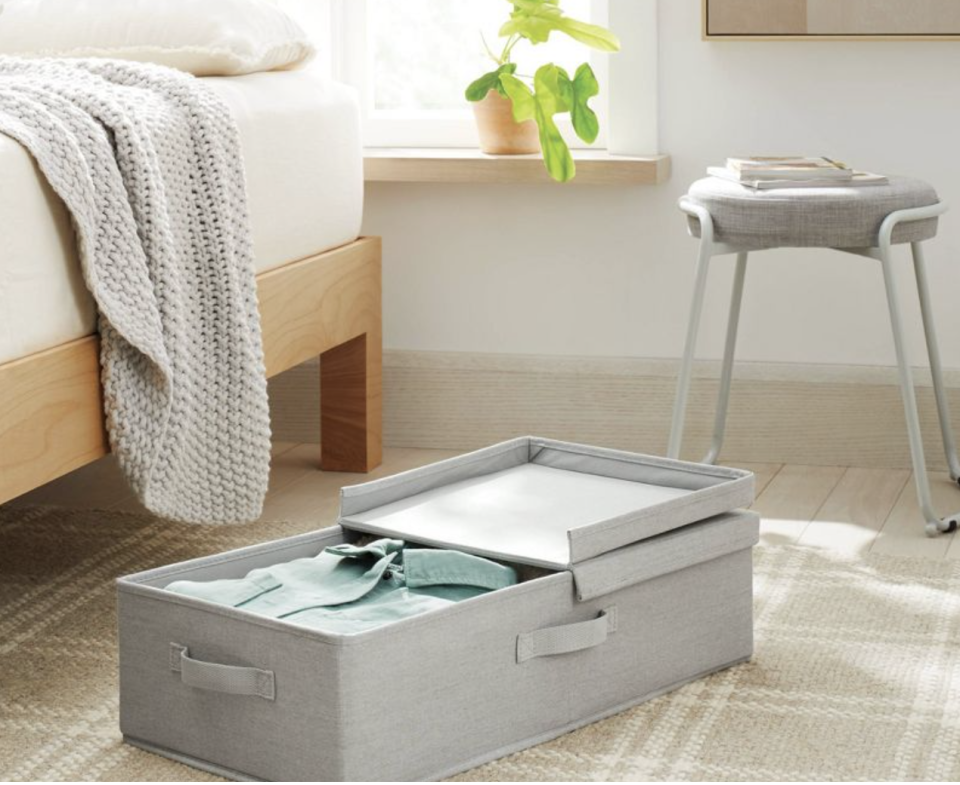 Underbed Fabric Bin with Lid Light Gray