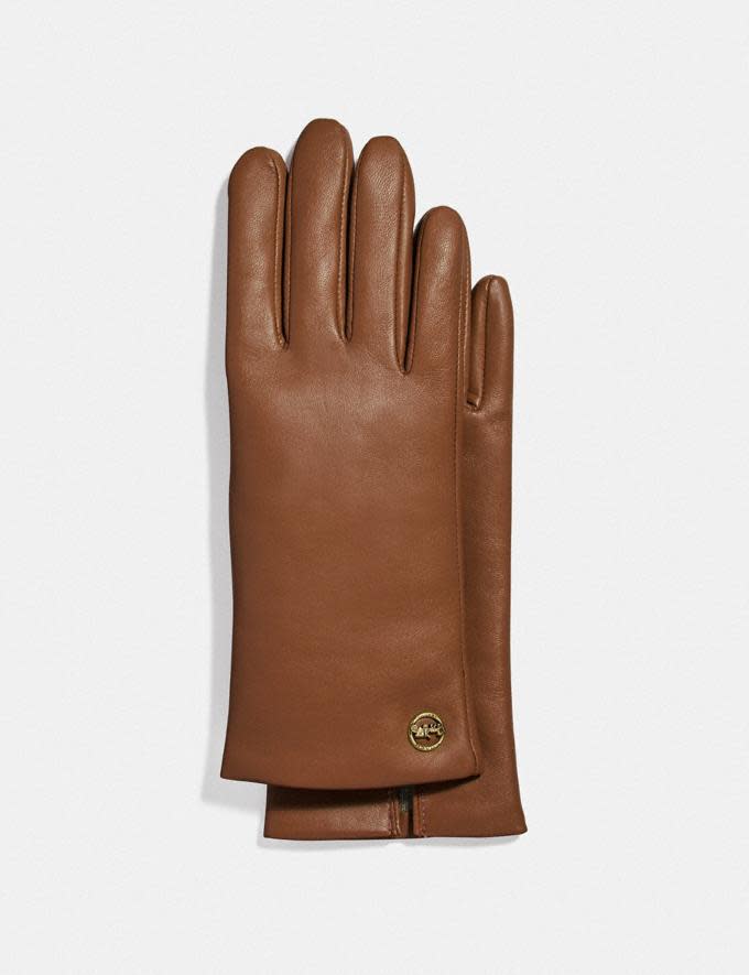 Horse And Carriage Plaque Leather Tech Gloves.