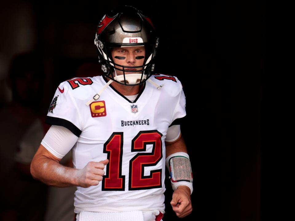 Tom Brady takes the field for a game against the Atlanta Falcons.