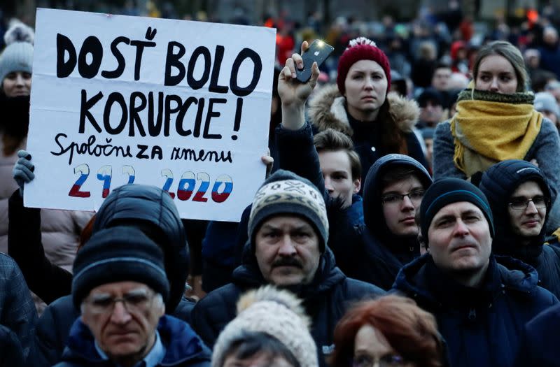 Protest rally marking the second anniversary of the murder of the investigative reporter Jan Kuciak and his fiancee Martina Kusnirova, one week ahead of country's parliamentary election in Bratislava