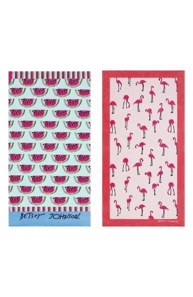 Get it on <a href="https://shop.nordstrom.com/s/betsey-johnson-watermelon-picnic-flamingo-strut-set-of-2-beach-towels/4927469?origin=keywordsearch-personalizedsort&amp;fashioncolor=PINK%20MULTI" target="_blank">Nordstrom</a>, $40.&nbsp;