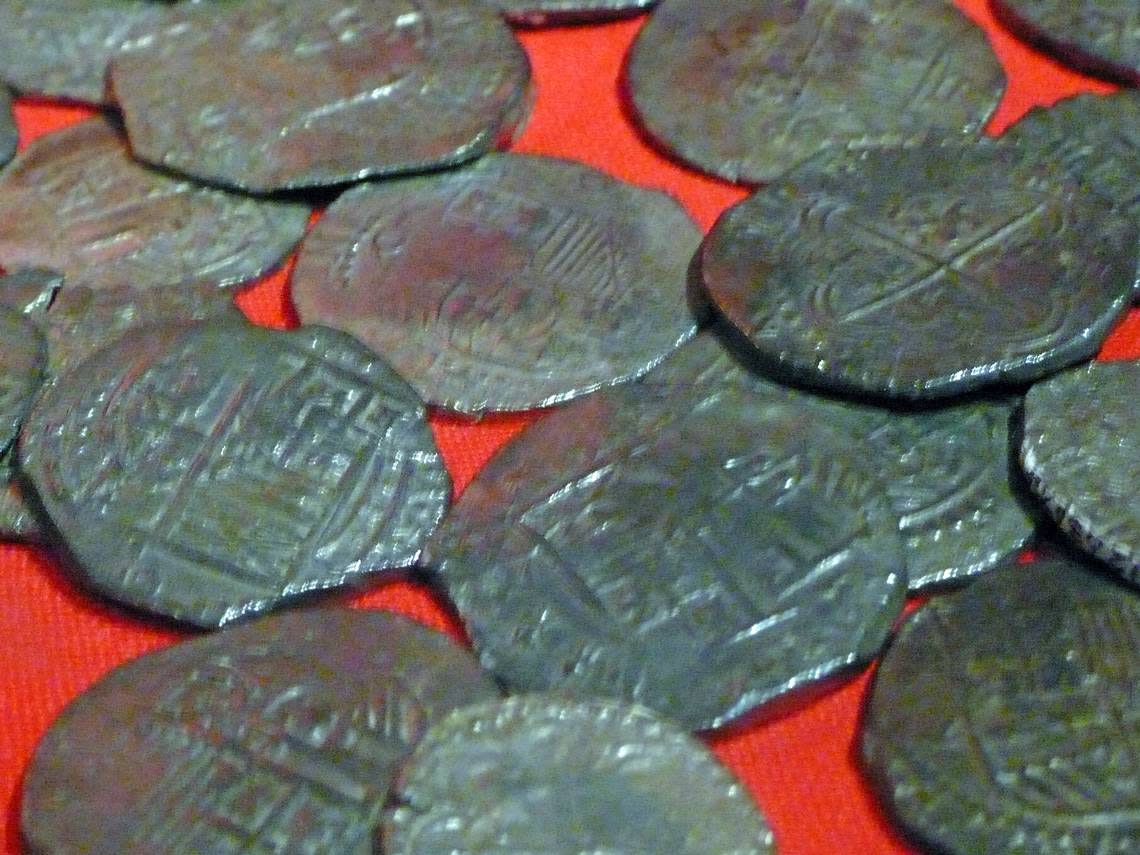 Silver coins found on the Atocha shipwreck at the Mel Fisher Maritime Museum, Key West.